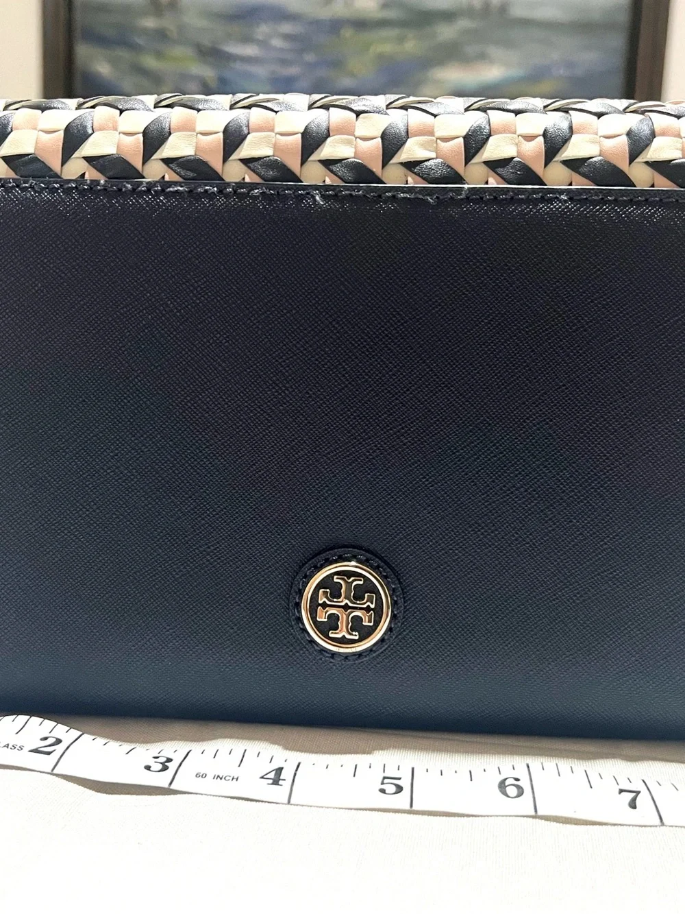 Tory Burch Navy and Cream Woven Crossbody